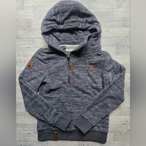 Naketano “Brave New World” Fleece Pullover Women’s Medium Gray Cozy Hoodie